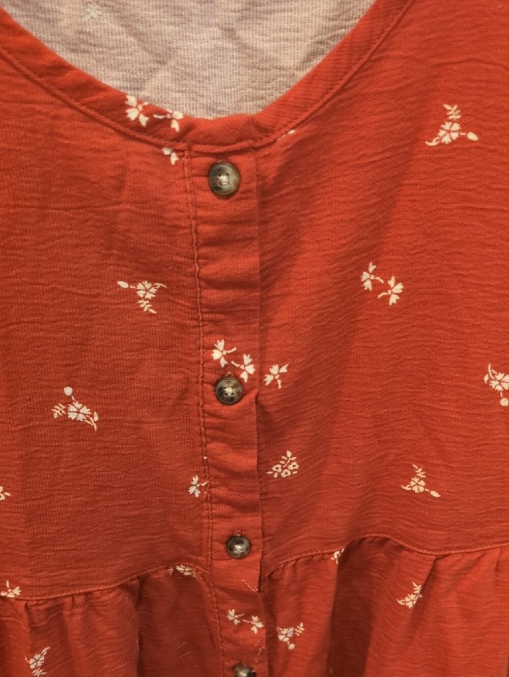 Granola Boho Beach Coastal Toad&Co Red Orange White Floral Mini Dress Size Large - Picture 5 of 9